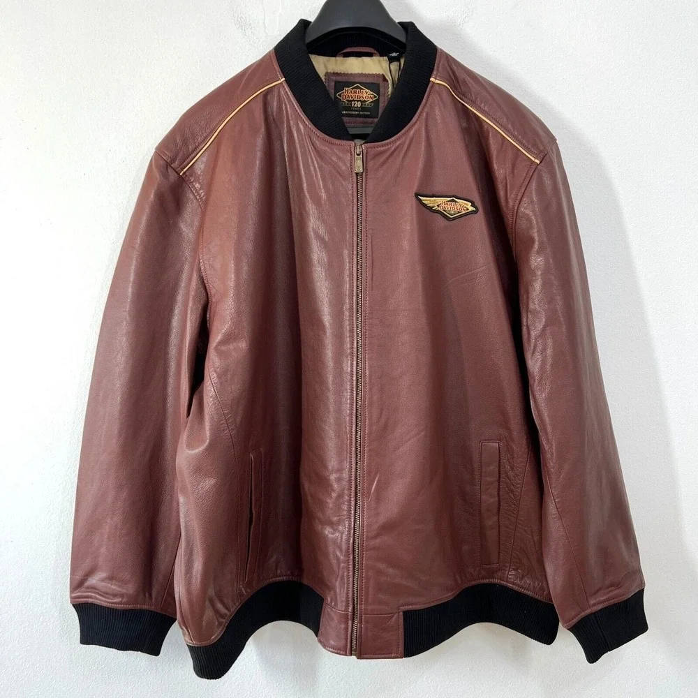 Harley-Davidson 120th Anniversary Leather Jacket 4XL Red Goat Skin‎ Bomber 2023